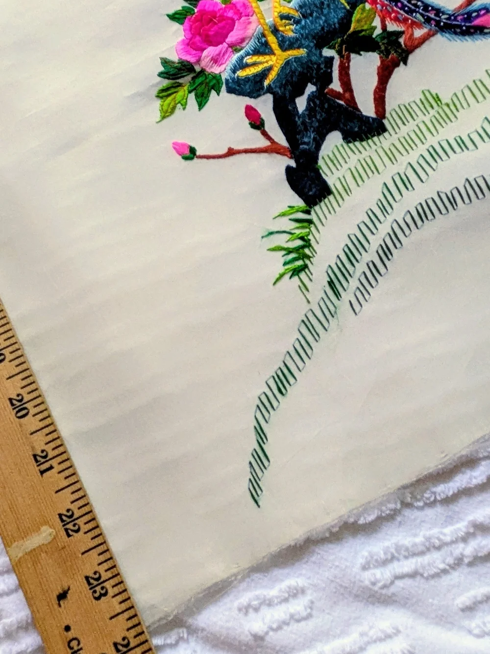 Hand-Embroidered Floral & Peacocks old chinese silk embroidery of birds & flower